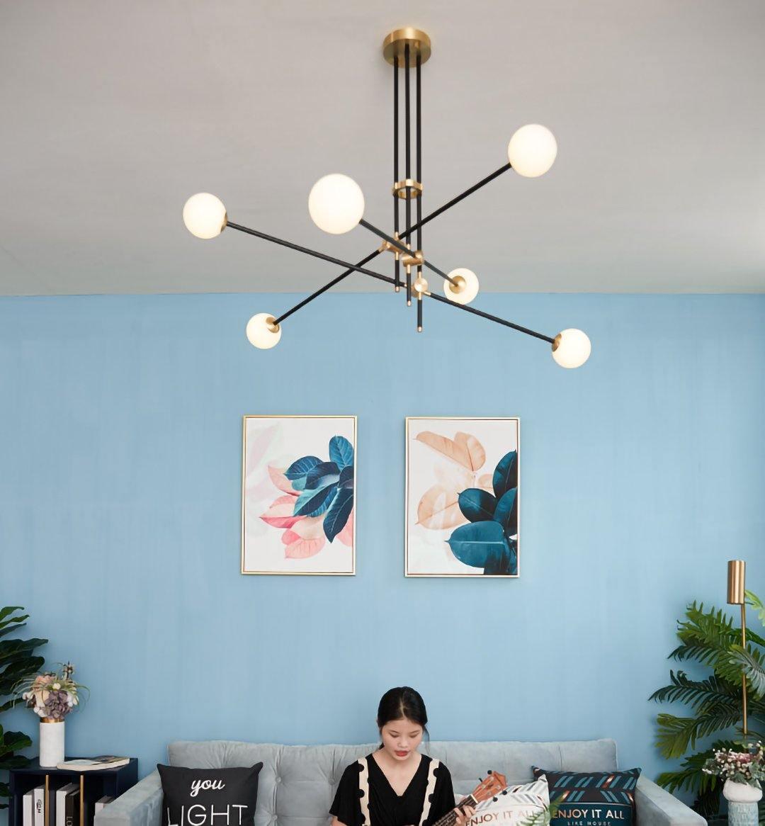 Lustra Chandelier SI Brass Glass Globe - Letslighting