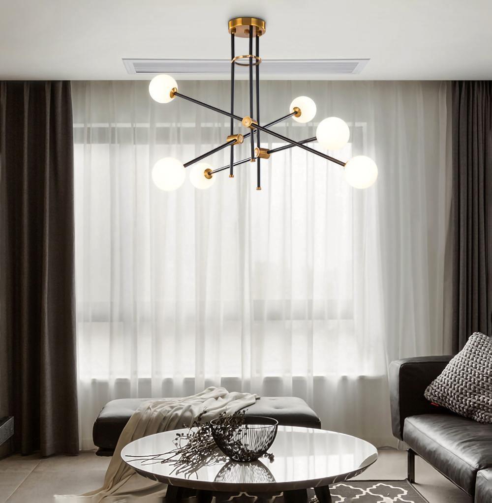 Lustra Chandelier SI Brass Glass Globe - Letslighting