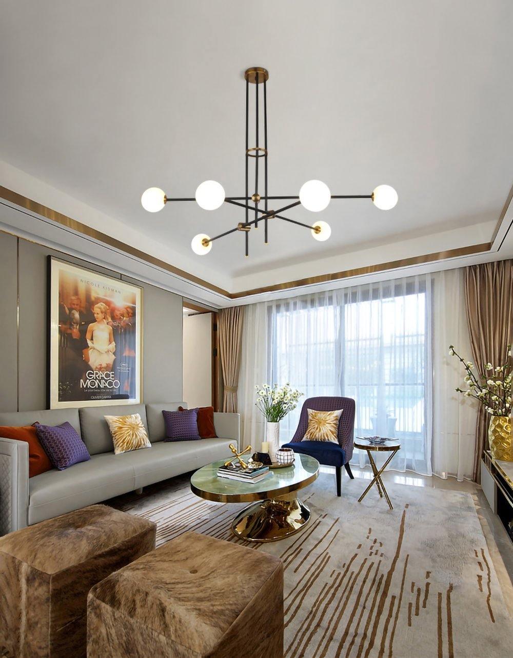 Lustra Chandelier SI Brass Glass Globe - Letslighting