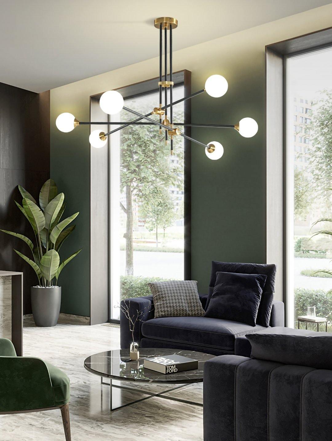 Lustra Chandelier SI Brass Glass Globe - Letslighting