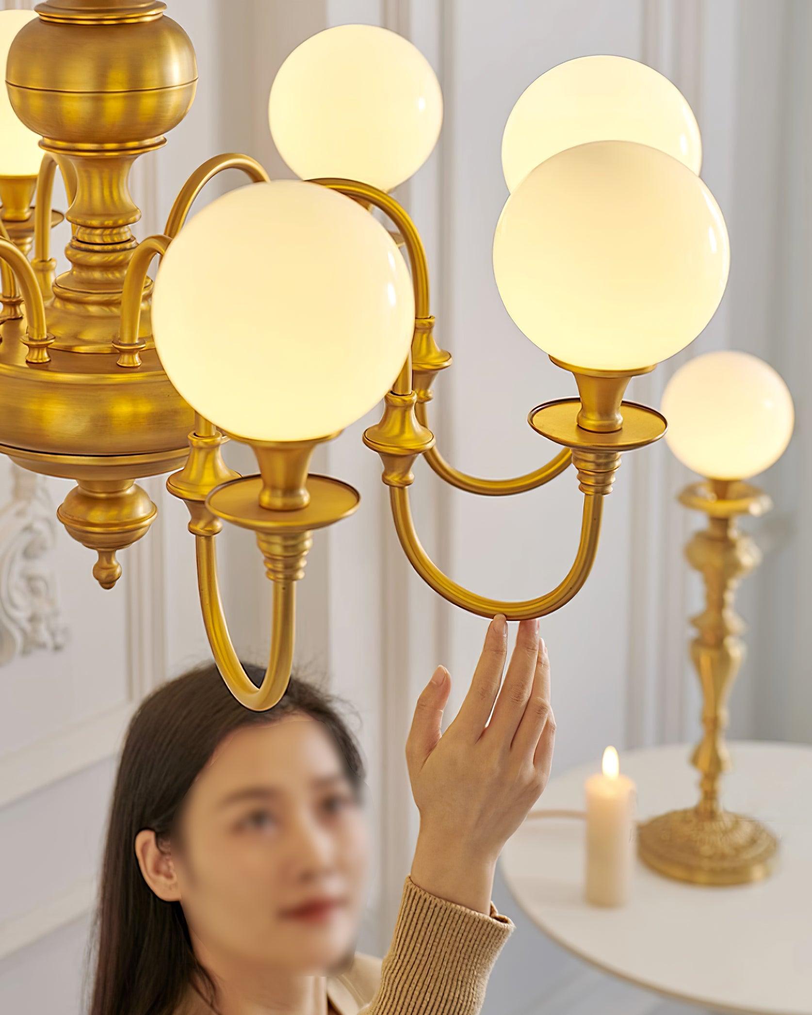 Beatty Chandelier Brass Globe Arms - Letslighting