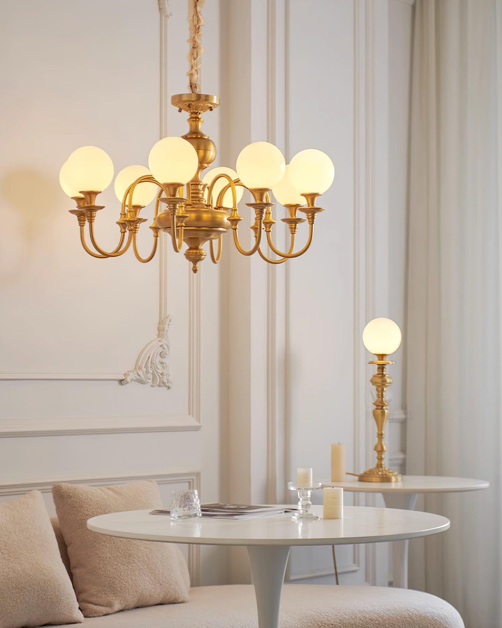 Beatty Chandelier Brass Globe Arms - Letslighting