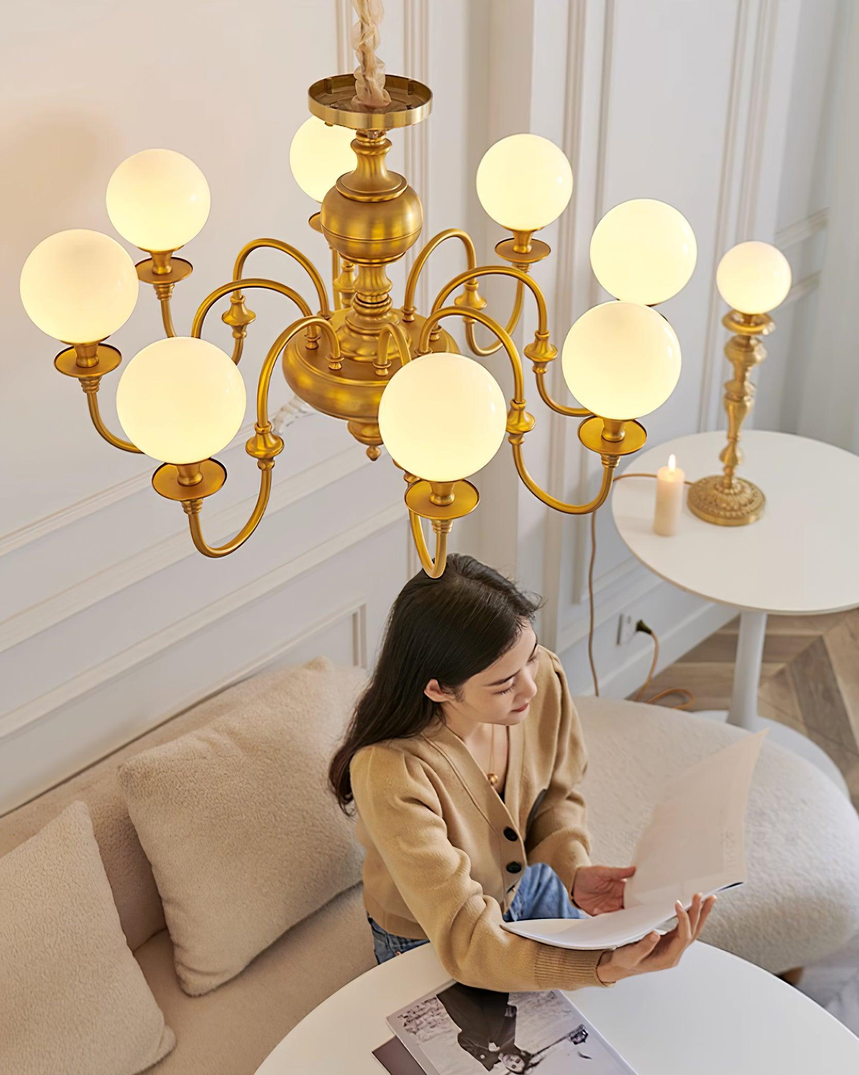 Beatty Chandelier Brass Globe Arms - Letslighting