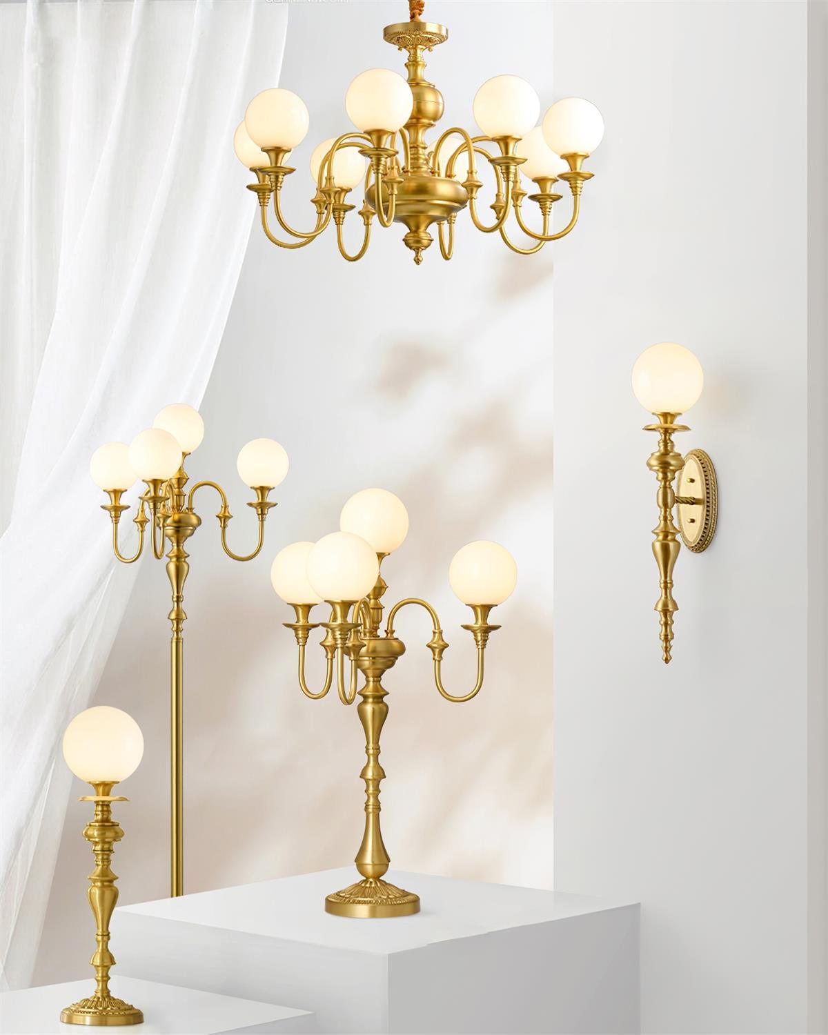 Beatty Chandelier Brass Globe Arms - Letslighting