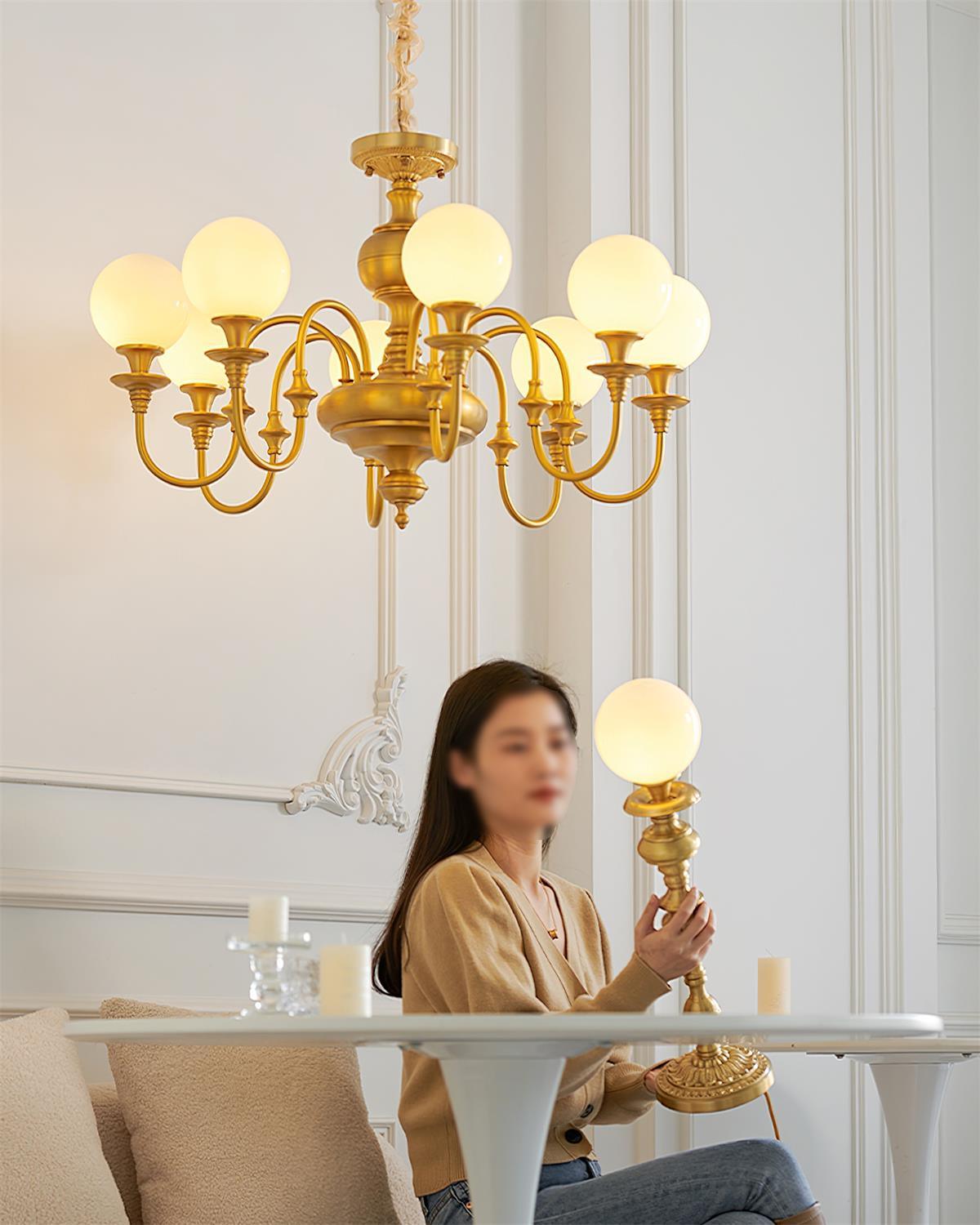 Beatty Chandelier Brass Globe Arms - Letslighting