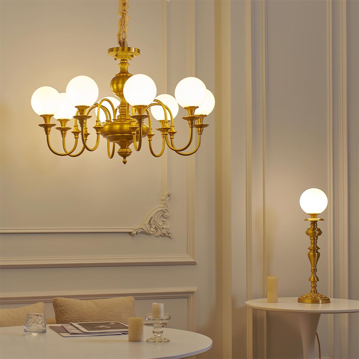 Beatty Chandelier Brass Globe Arms - Letslighting