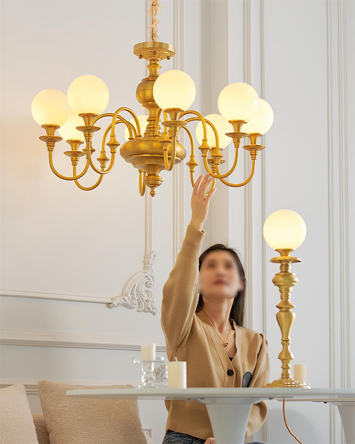 Beatty Chandelier Brass Globe Arms - Letslighting