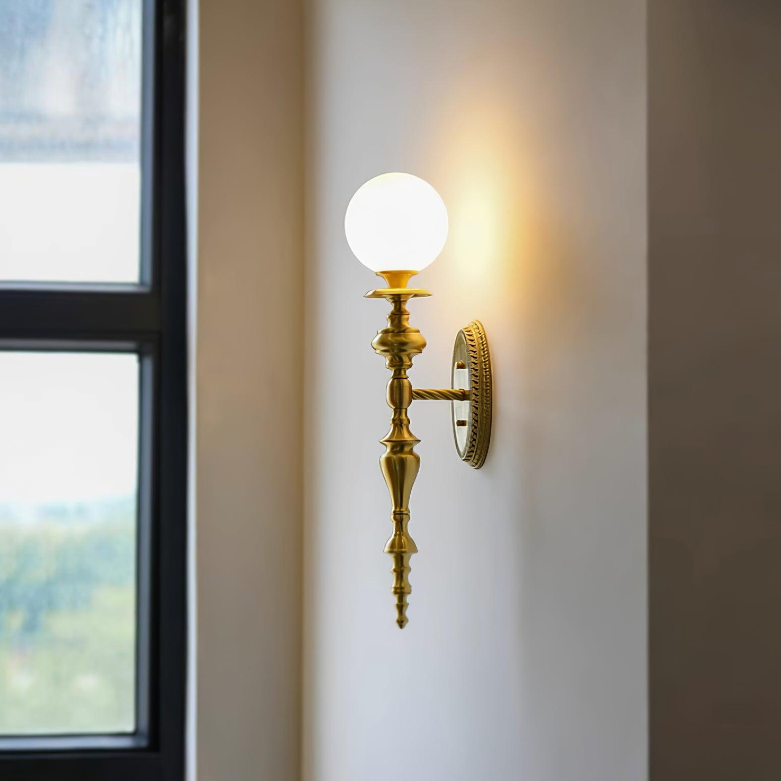 Wall Lamp Sculpted Brass Body Globe Shade Classic Elegant Statement - Letslighting