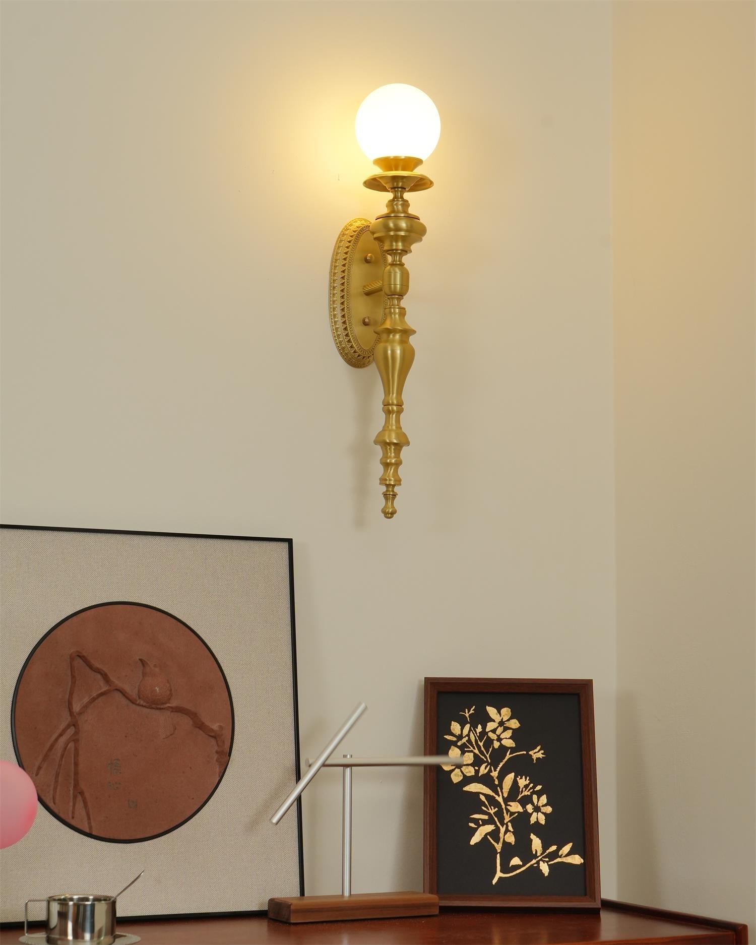 Wall Lamp Sculpted Brass Body Globe Shade Classic Elegant Statement - Letslighting