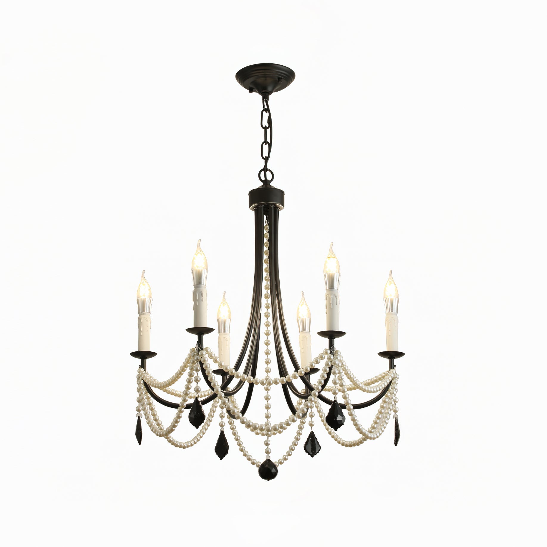 Rococo Chandelier Candle-style Black Crystal drop - Letslighting