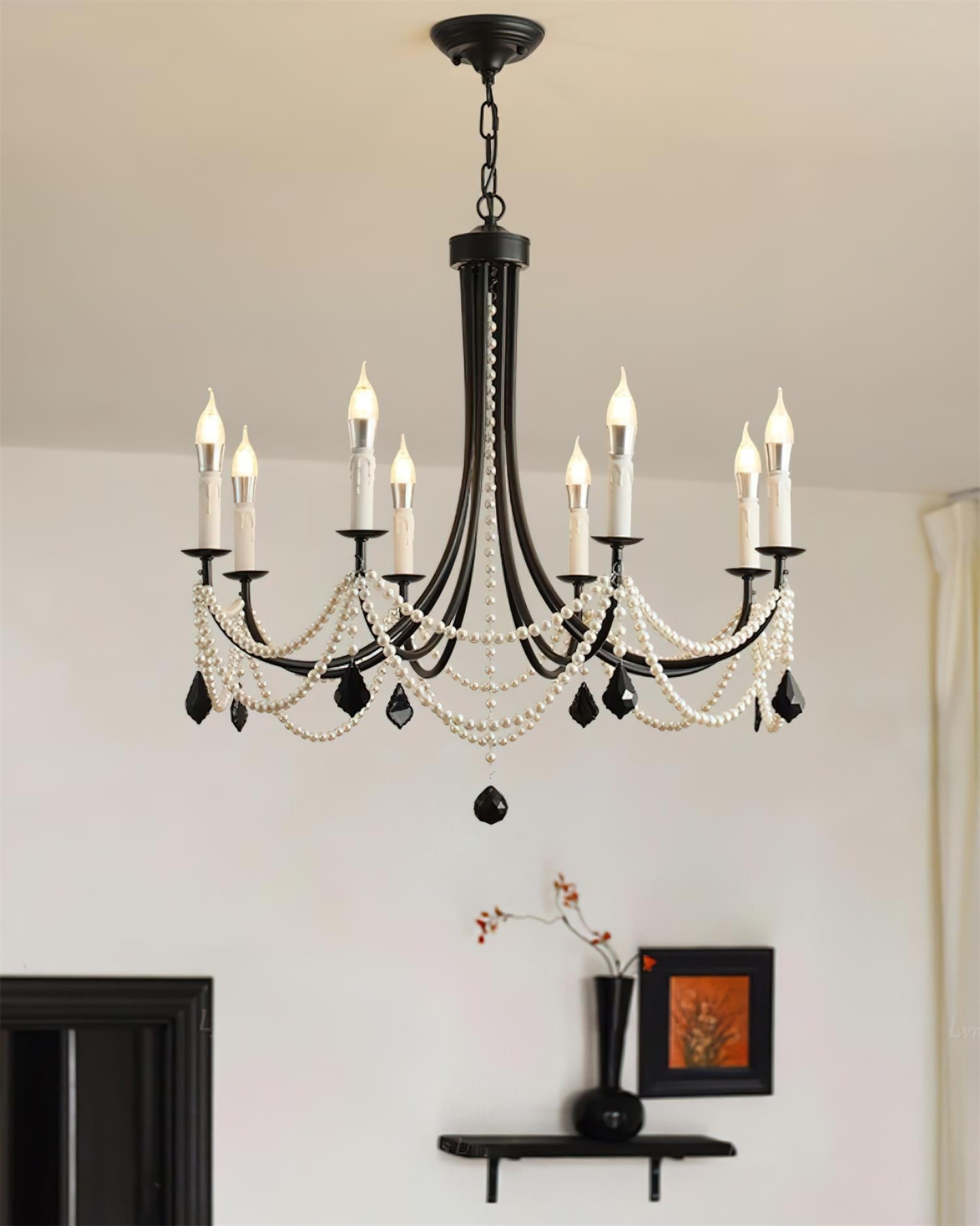 Rococo Chandelier Candle-style Black Crystal drop - Letslighting