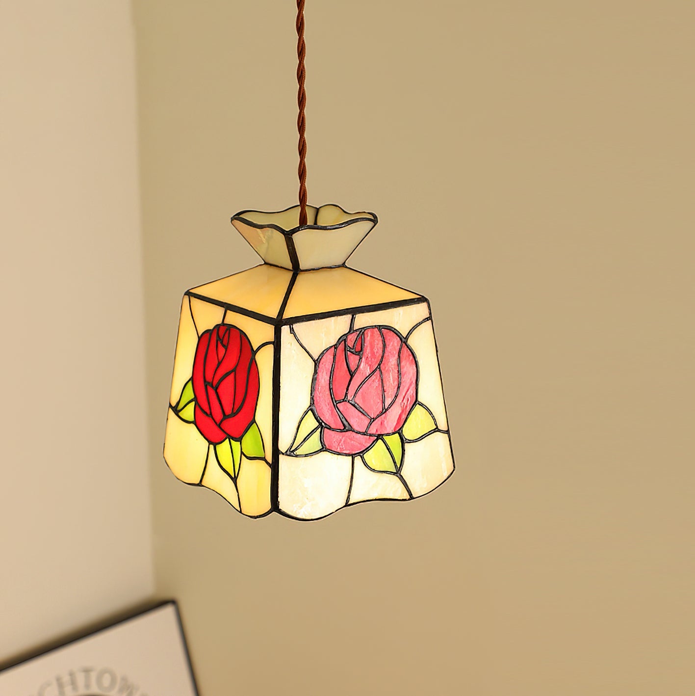 Roselit Pendant Lamp Stained Glass Floral Organic - Letslighting