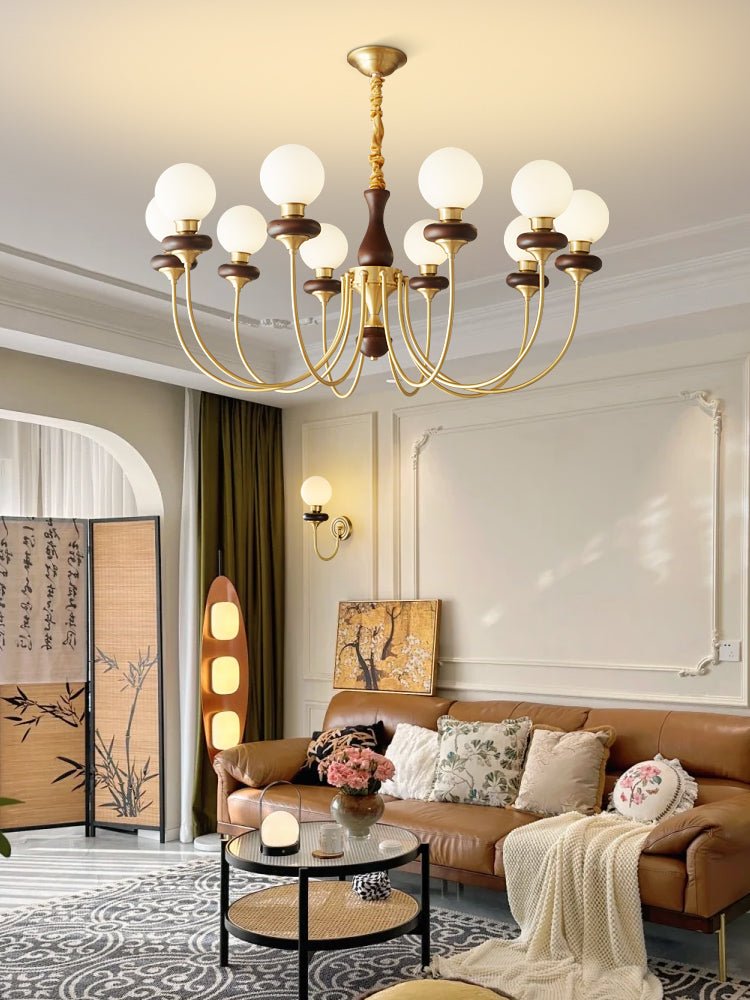 Cotheor Vintage Traditional Arc Wood Glass Chandelier - Letslighting