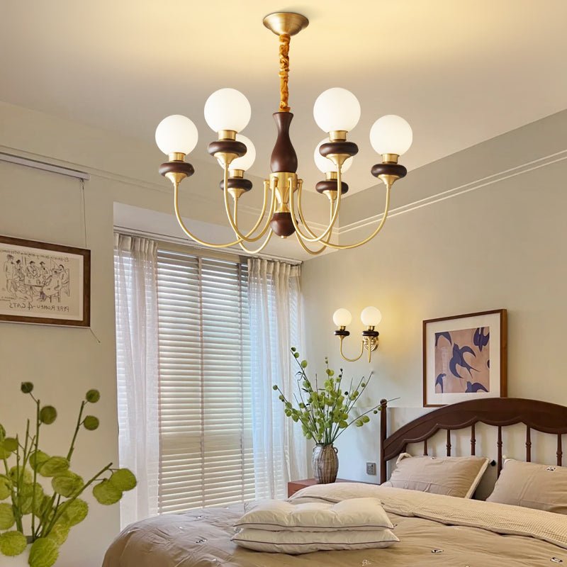 Cotheor Vintage Traditional Arc Wood Glass Chandelier - Letslighting