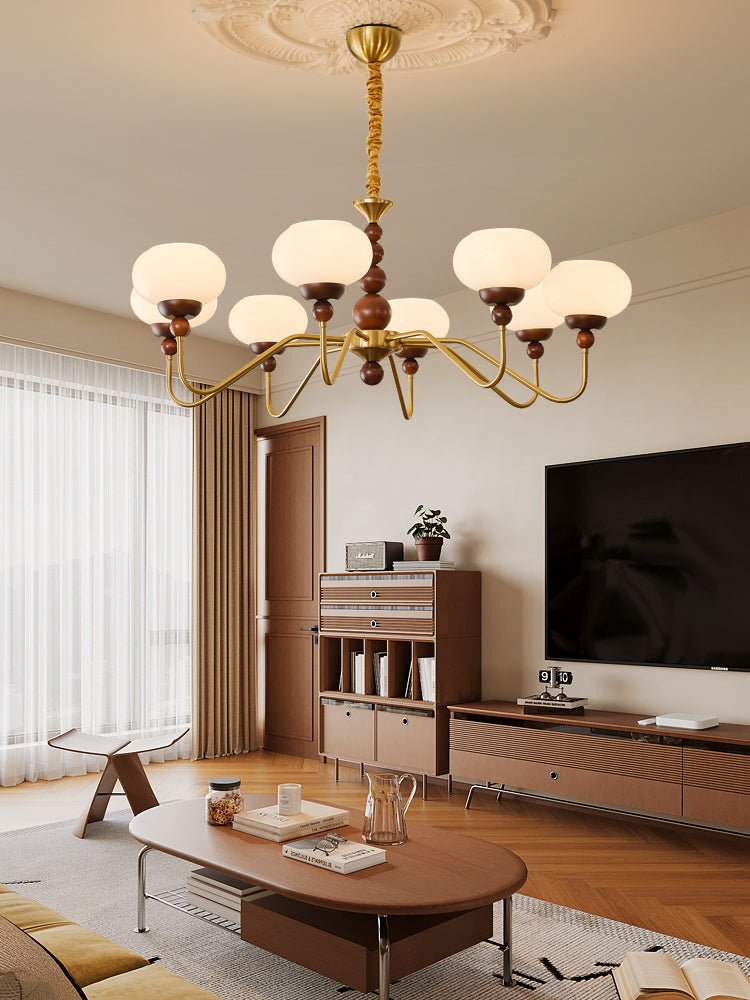 Lustra Chandelier Glass Wood Brass Modern 6-Light - Letslighting