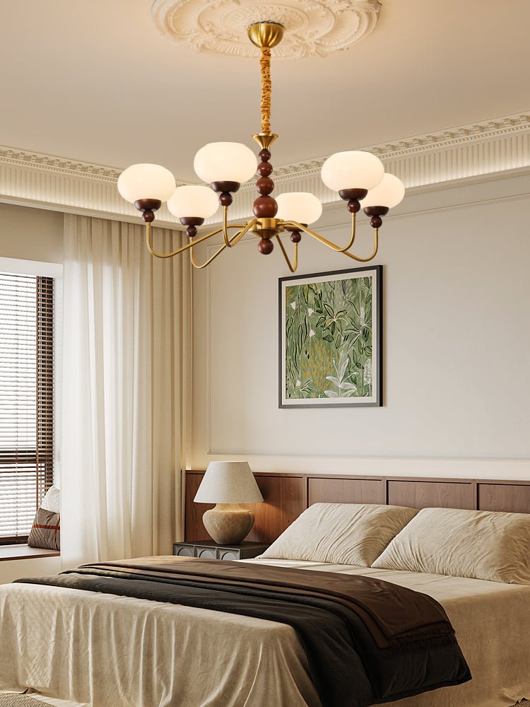 Lustra Chandelier Glass Wood Brass Modern 6-Light - Letslighting