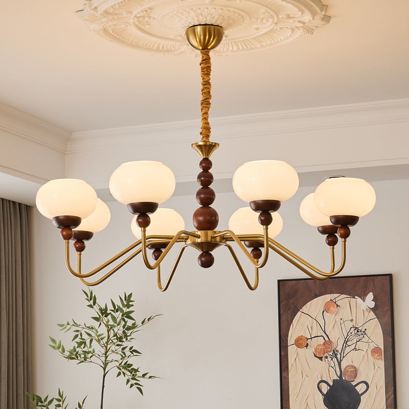 Lustra Chandelier Glass Wood Brass Modern 6-Light - Letslighting