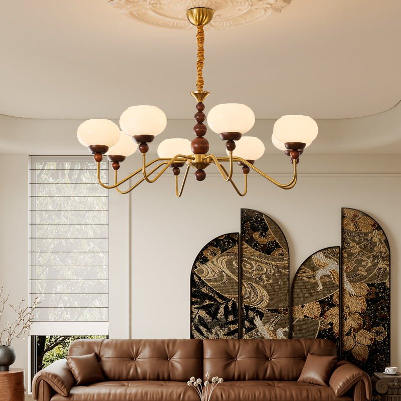 Lustra Chandelier Glass Wood Brass Modern 6-Light - Letslighting