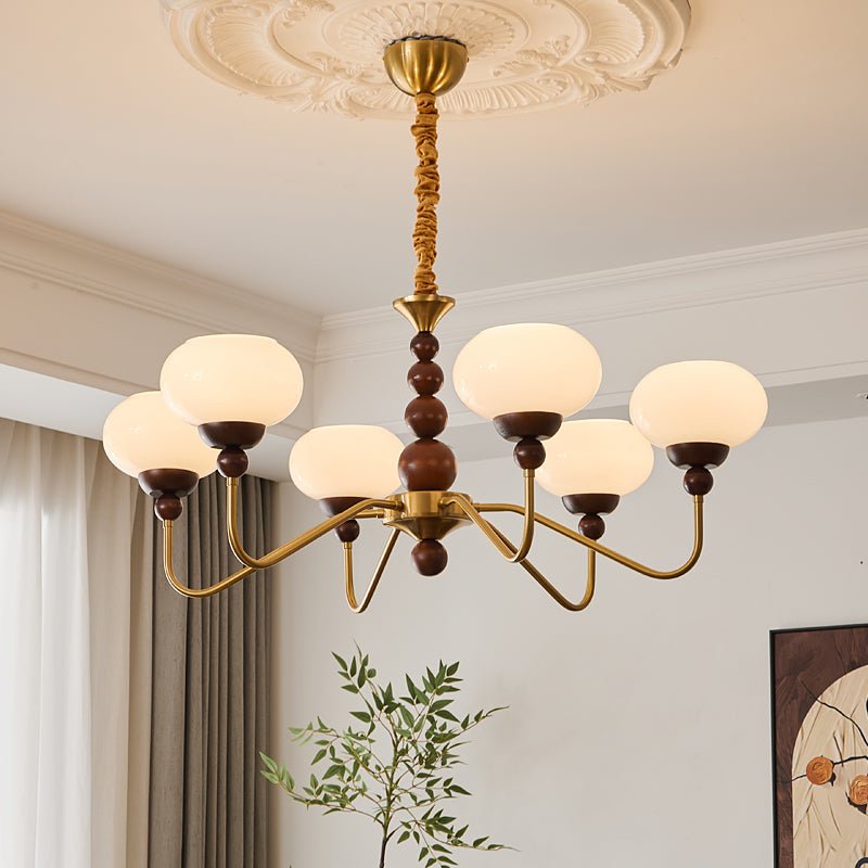 Lustra Chandelier Glass Wood Brass Modern 6-Light - Letslighting