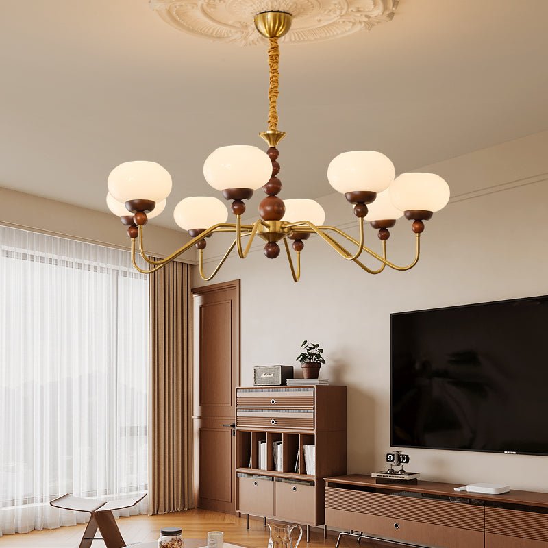 Lustra Chandelier Glass Wood Brass Modern 6-Light - Letslighting