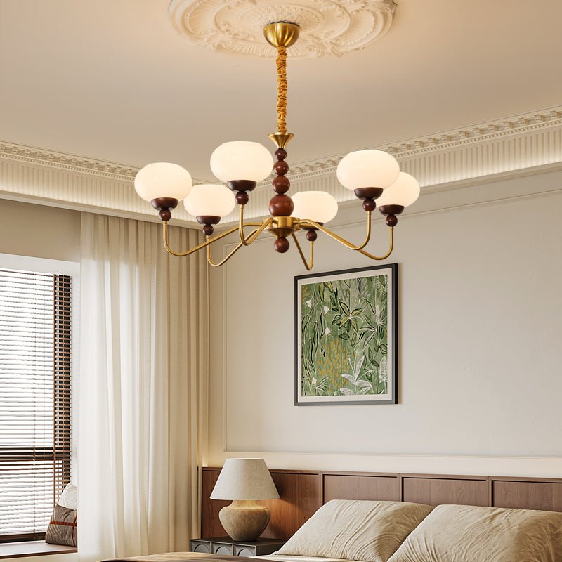 Lustra Chandelier Glass Wood Brass Modern 6-Light - Letslighting