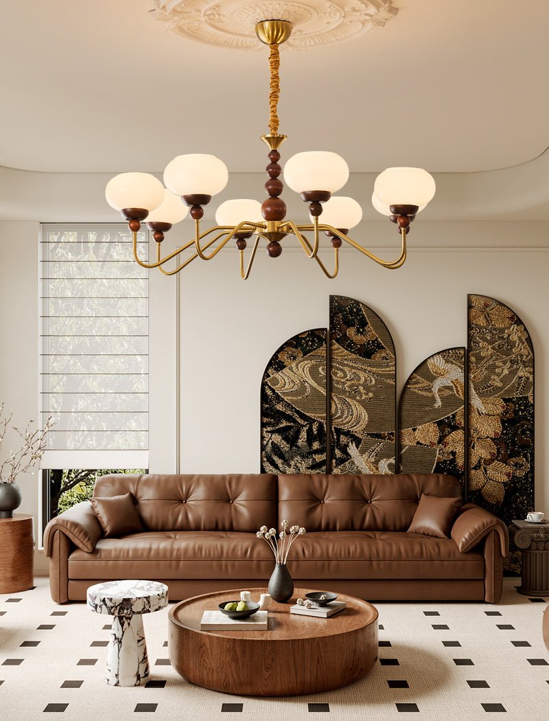 Lustra Chandelier Glass Wood Brass Modern 6-Light - Letslighting