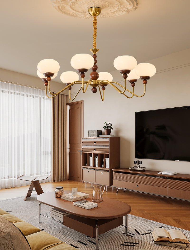 Lustra Chandelier Glass Wood Brass Modern 6-Light - Letslighting
