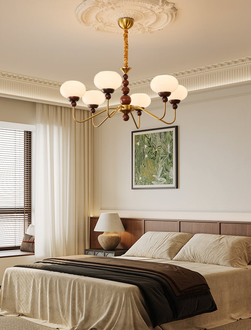 Lustra Chandelier Glass Wood Brass Modern 6-Light - Letslighting