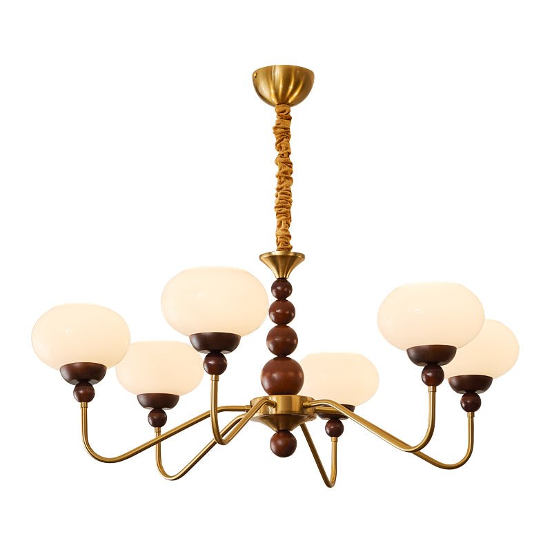 Lustra Chandelier Glass Wood Brass Modern 6-Light - Letslighting