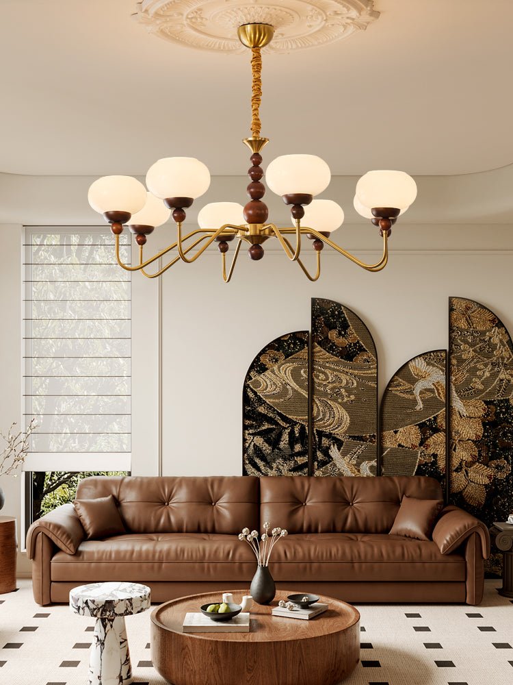 Lustra Chandelier Glass Wood Brass Modern 6-Light - Letslighting