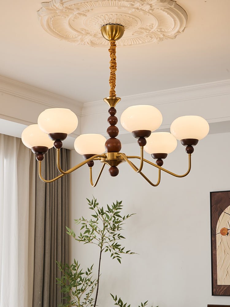 Lustra Chandelier Glass Wood Brass Modern 6-Light - Letslighting