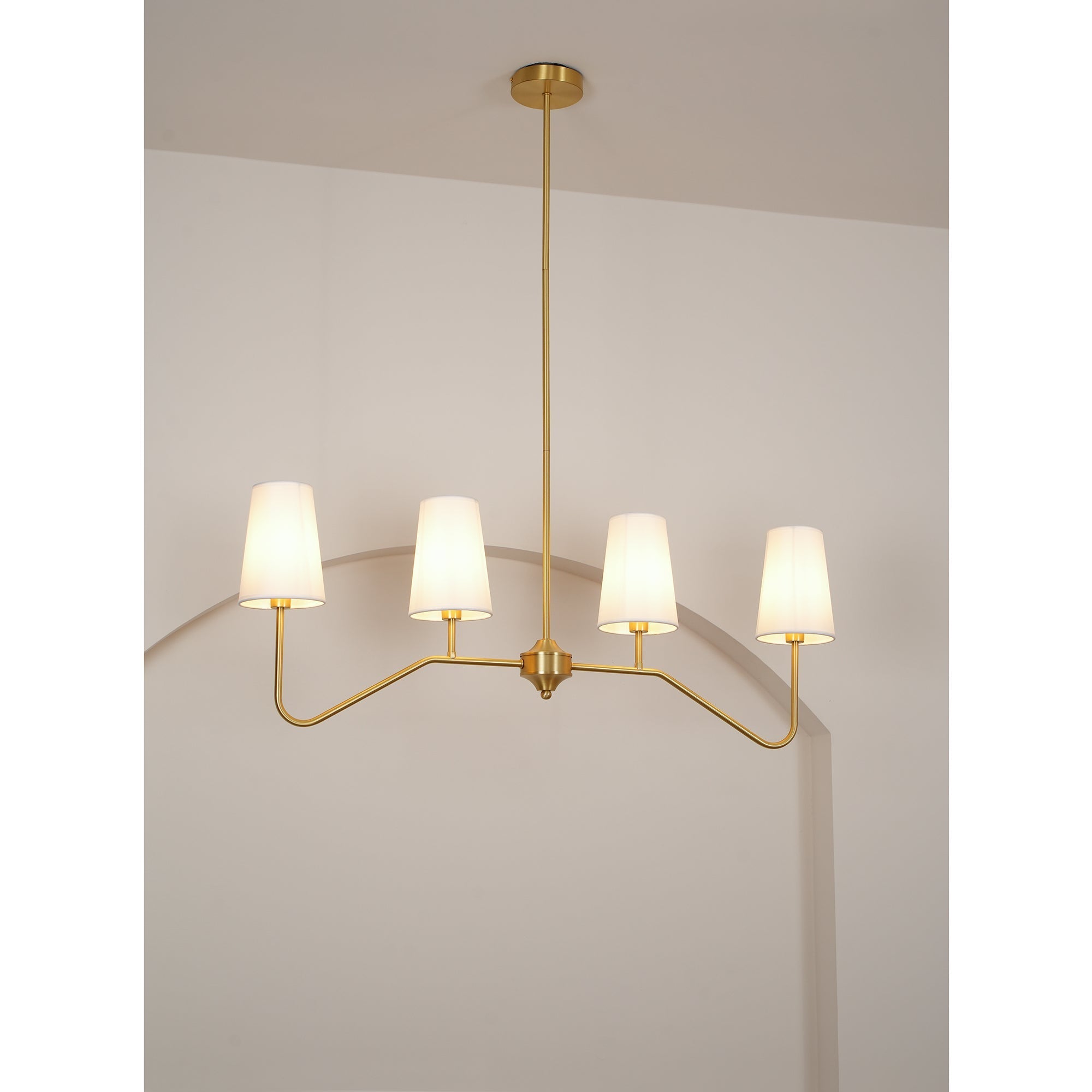 Lustra Chandelier Brass Curved Beige Linear - Letslighting