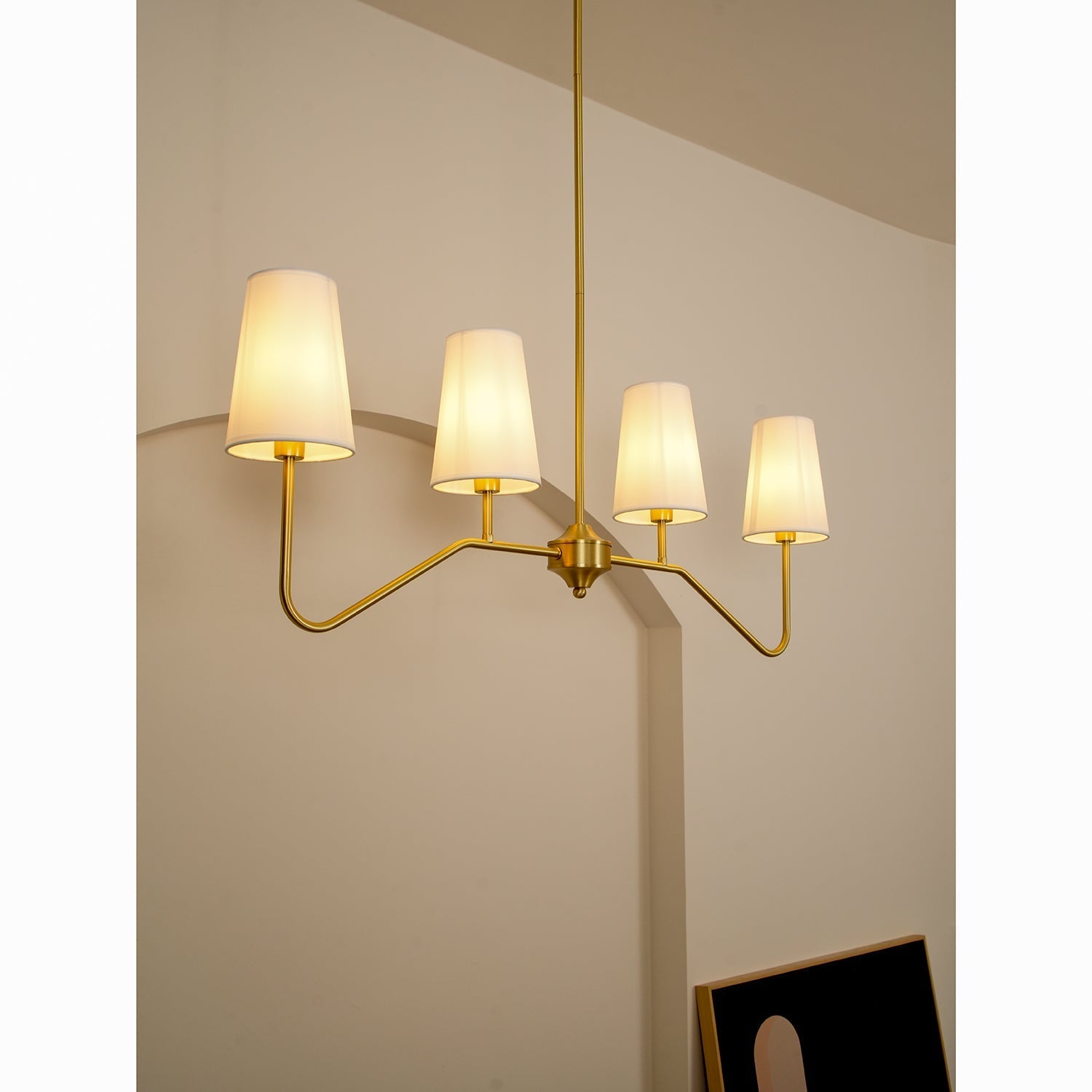 Lustra Chandelier Brass Curved Beige Linear - Letslighting