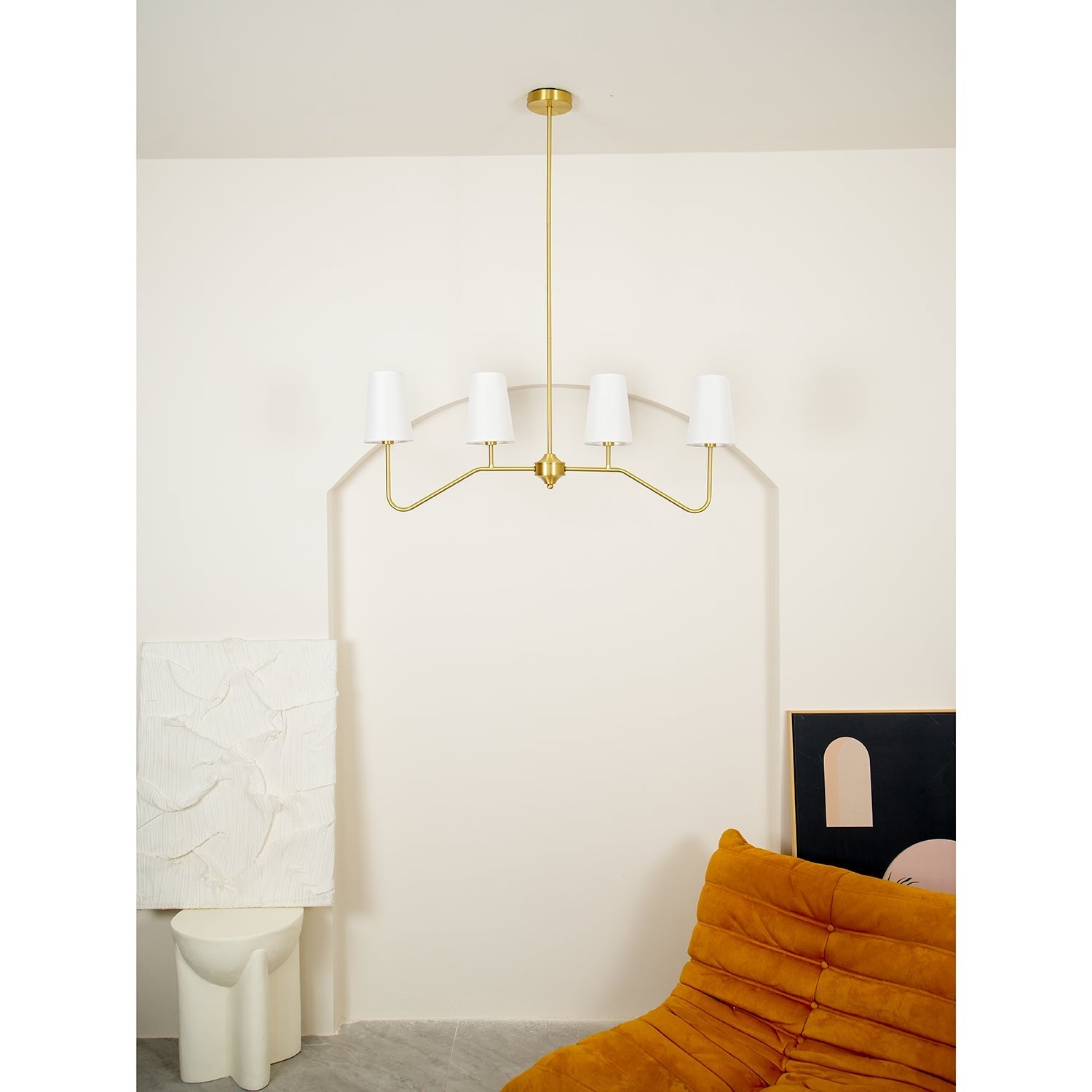 Lustra Chandelier Brass Curved Beige Linear - Letslighting