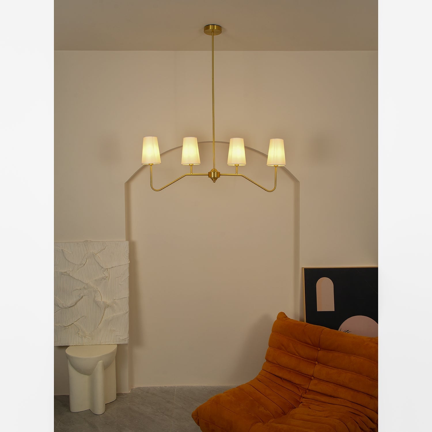Lustra Chandelier Brass Curved Beige Linear - Letslighting