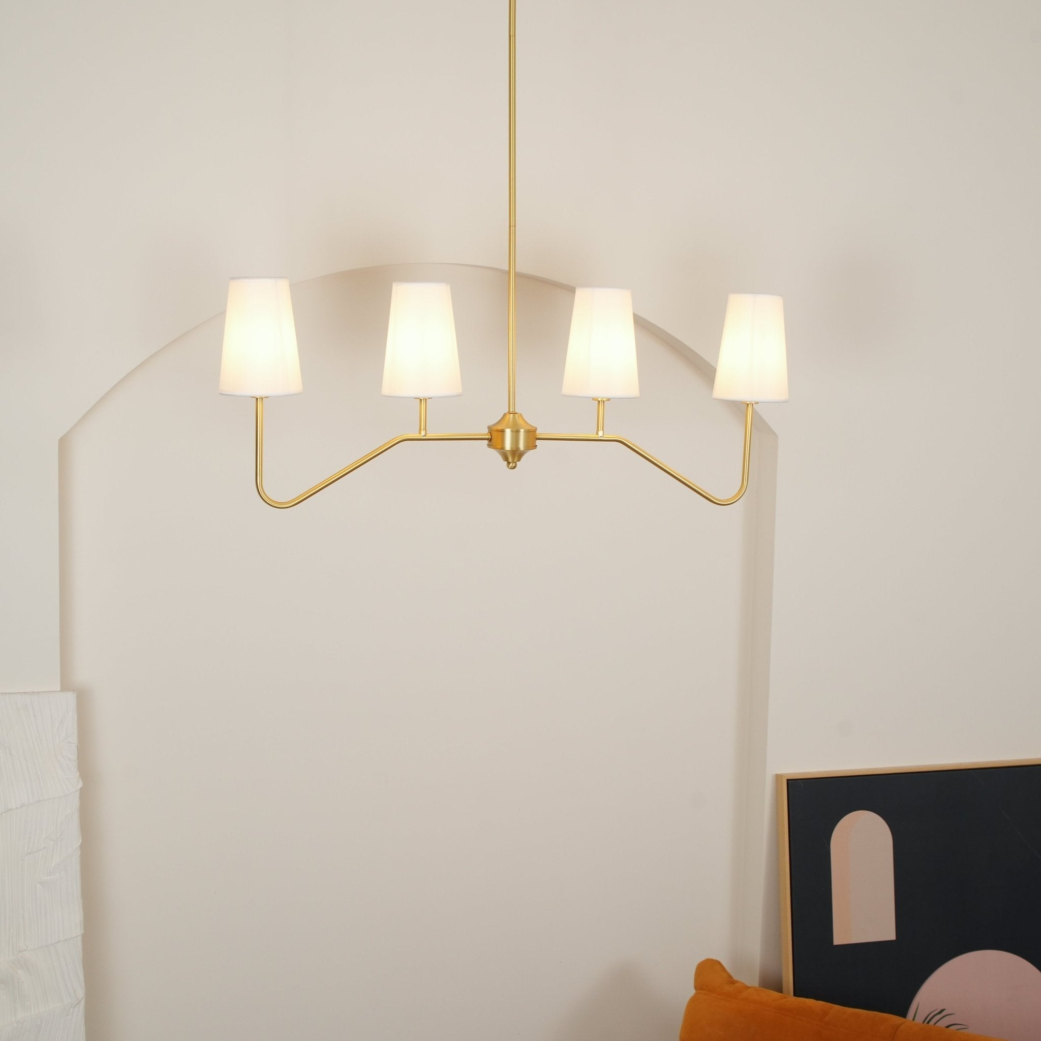 Lustra Chandelier Brass Curved Beige Linear - Letslighting