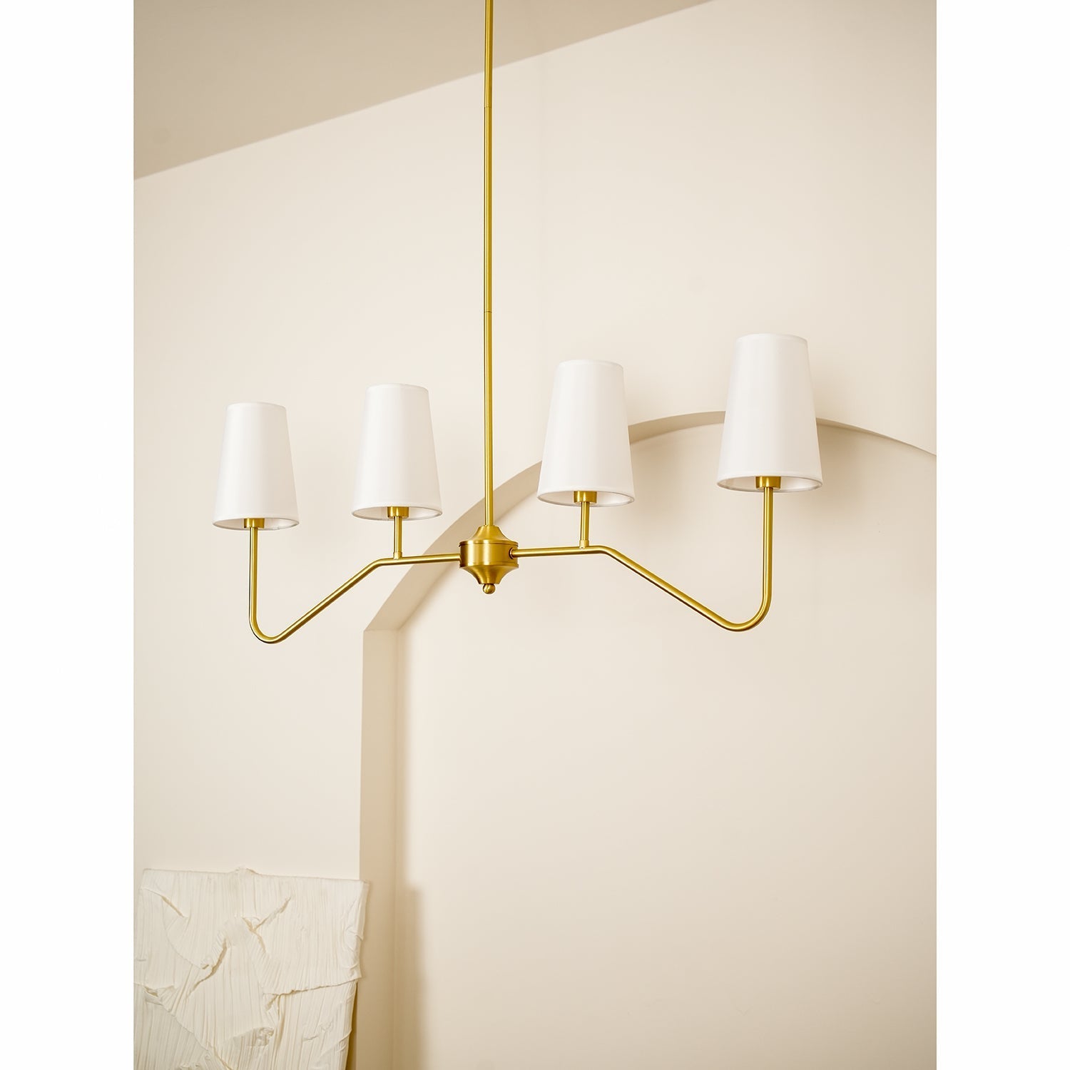 Lustra Chandelier Brass Curved Beige Linear - Letslighting