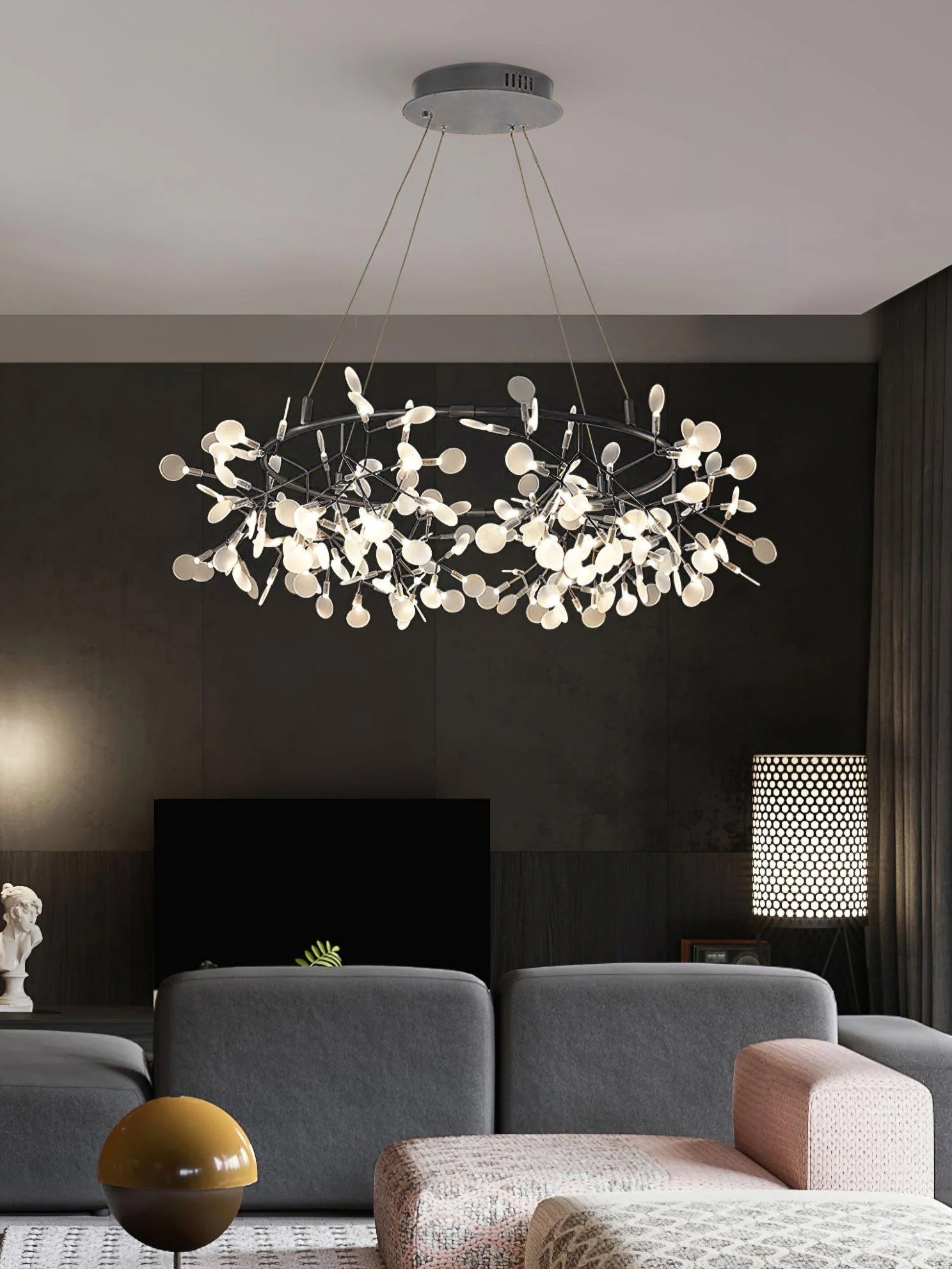Lustra Chandelier Black Ring Firefly Branch - Letslighting