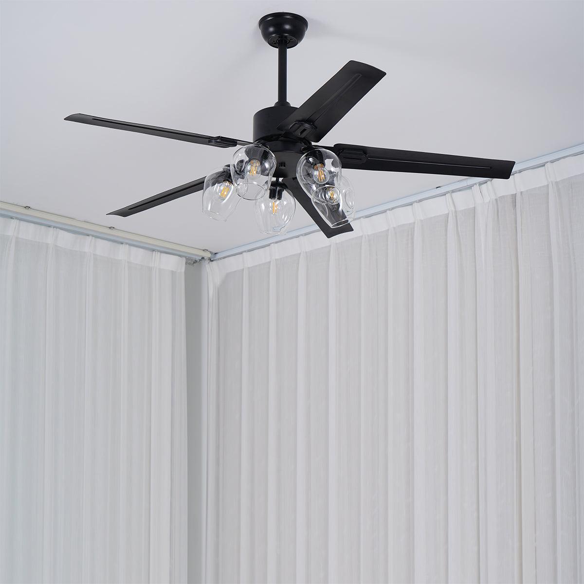 Zazoren Vintage Black Glass Ceiling Fan Light - Letslighting