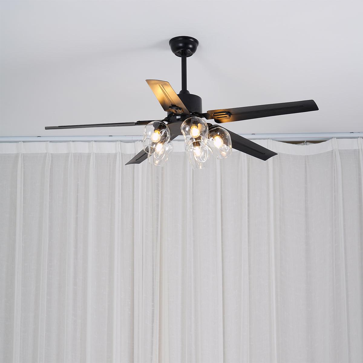 Zazoren Vintage Black Glass Ceiling Fan Light - Letslighting