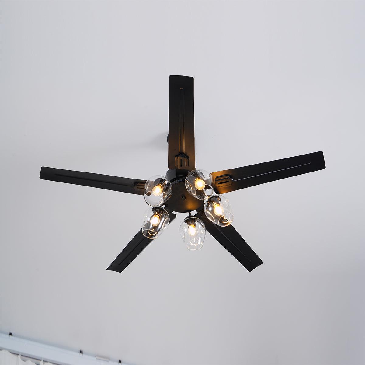 Zazoren Vintage Black Glass Ceiling Fan Light - Letslighting