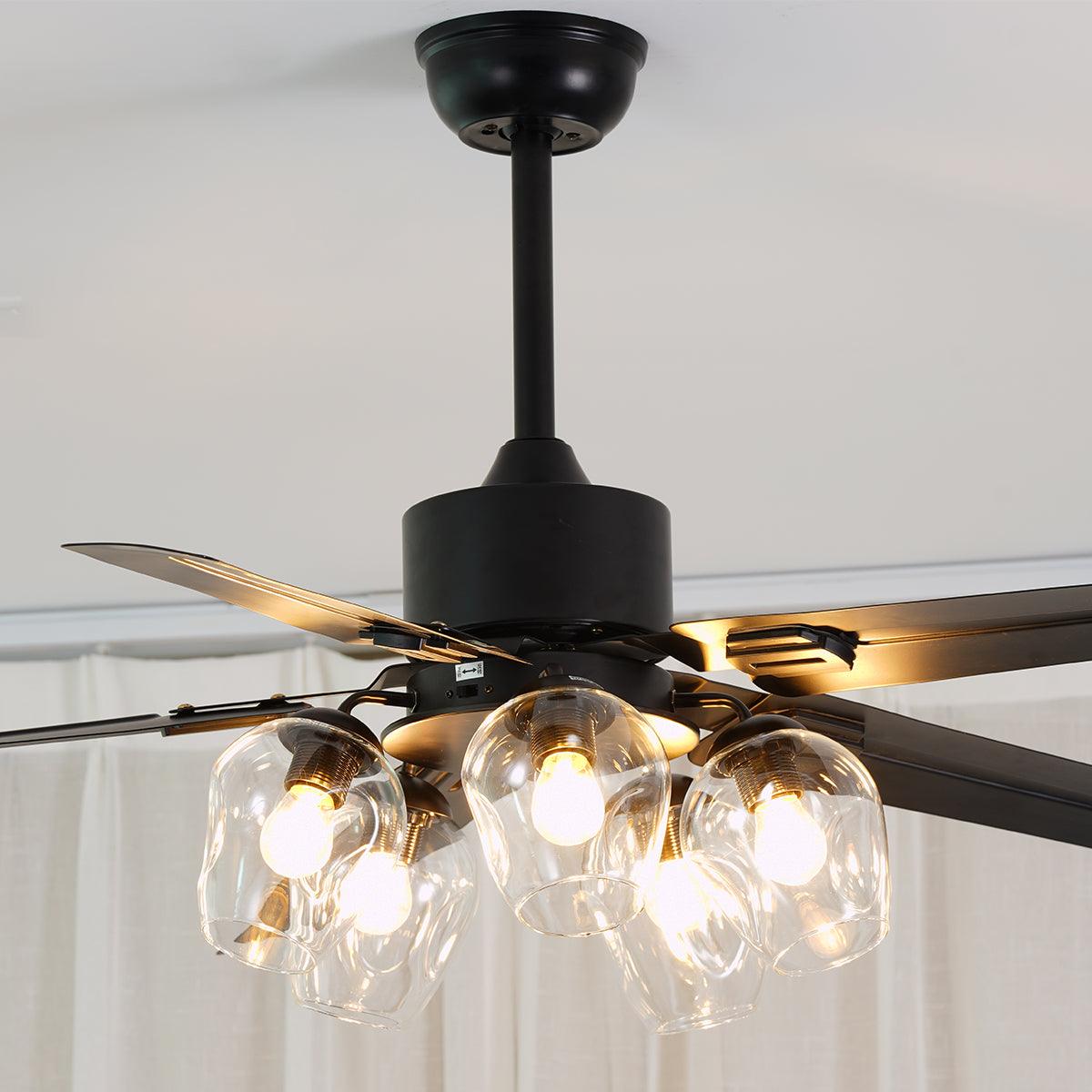 Zazoren Vintage Black Glass Ceiling Fan Light - Letslighting