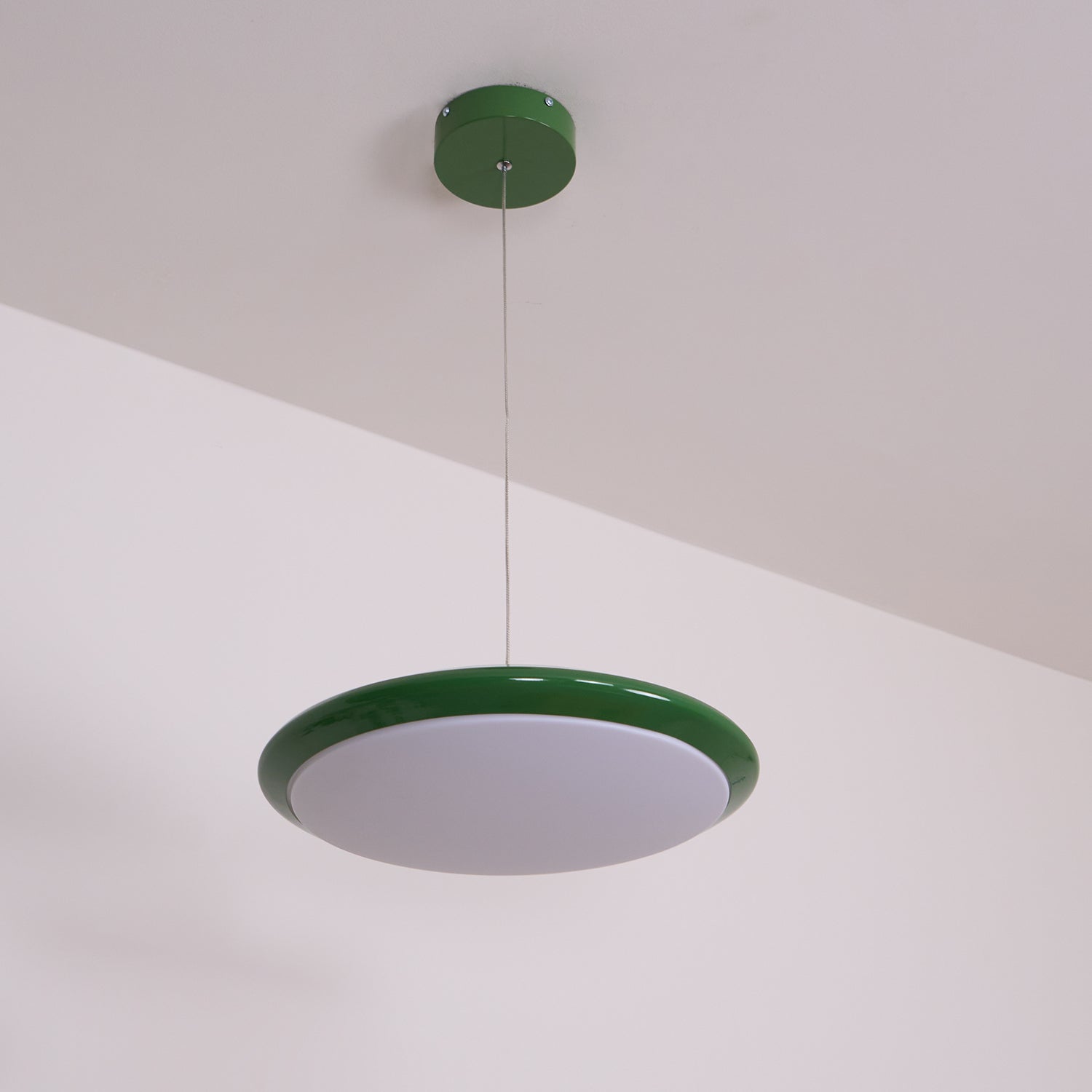 Pendant Lamp White Acrylic Disc Green Trim Red Bold - Letslighting