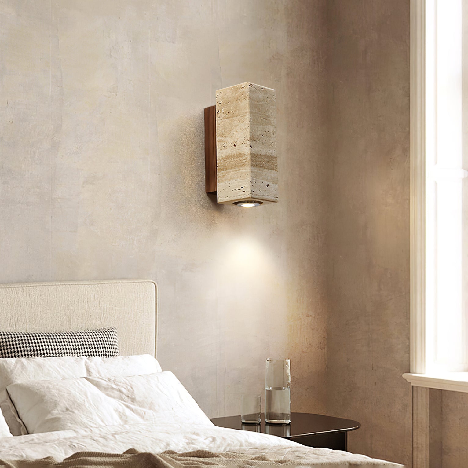 Veyrila Rectangular Travertine Wall Light - Letslighting