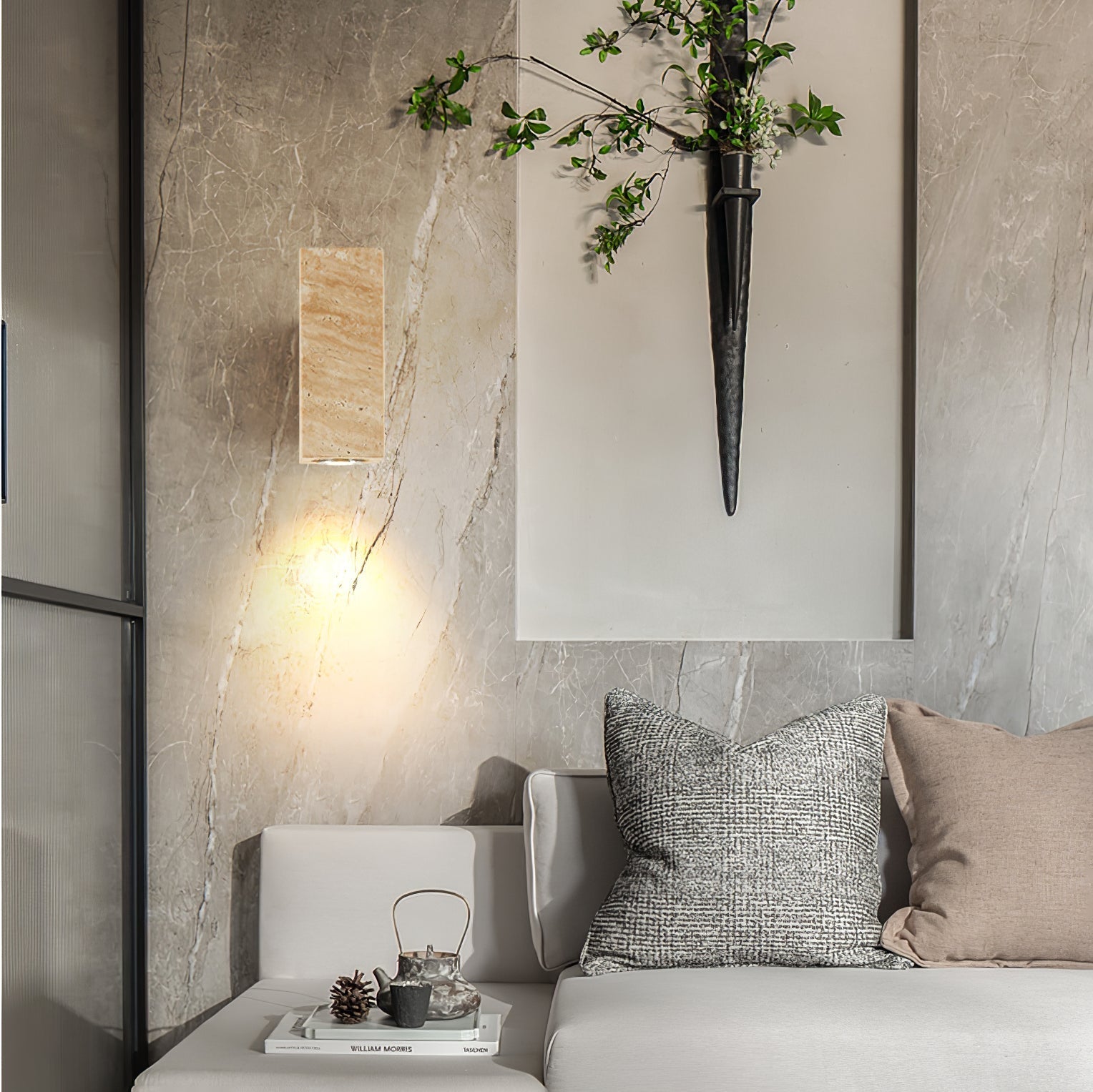 Veyrila Rectangular Travertine Wall Light - Letslighting