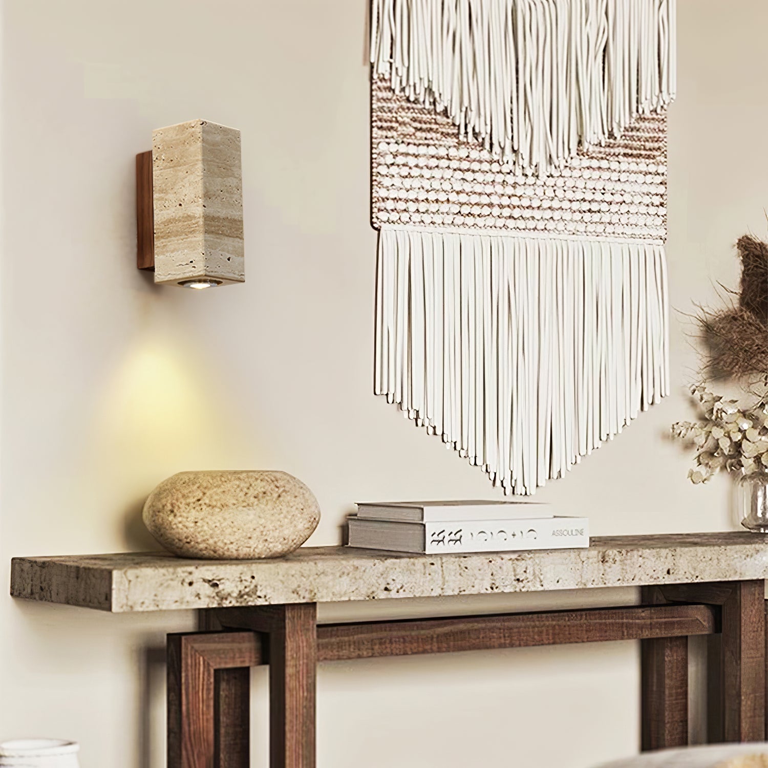 Veyrila Rectangular Travertine Wall Light - Letslighting