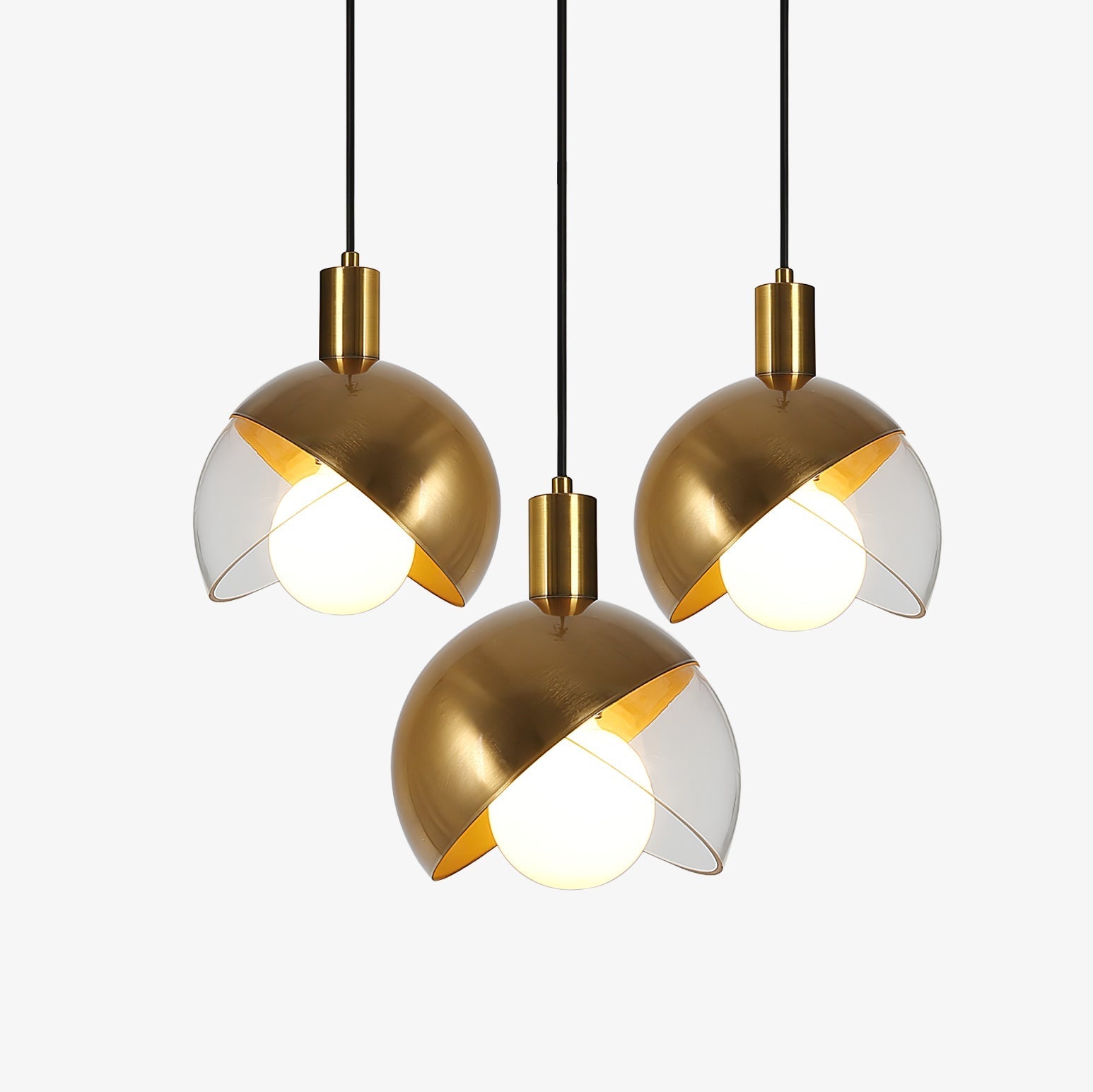 Solara Pendant Lamp Brass Glass Half Dome Globe Mid Century - Letslighting