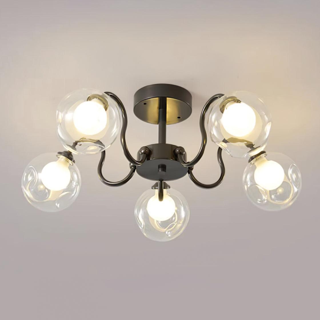 Orb Ceiling Light Glass Bloom Globe Black Frame - Letslighting