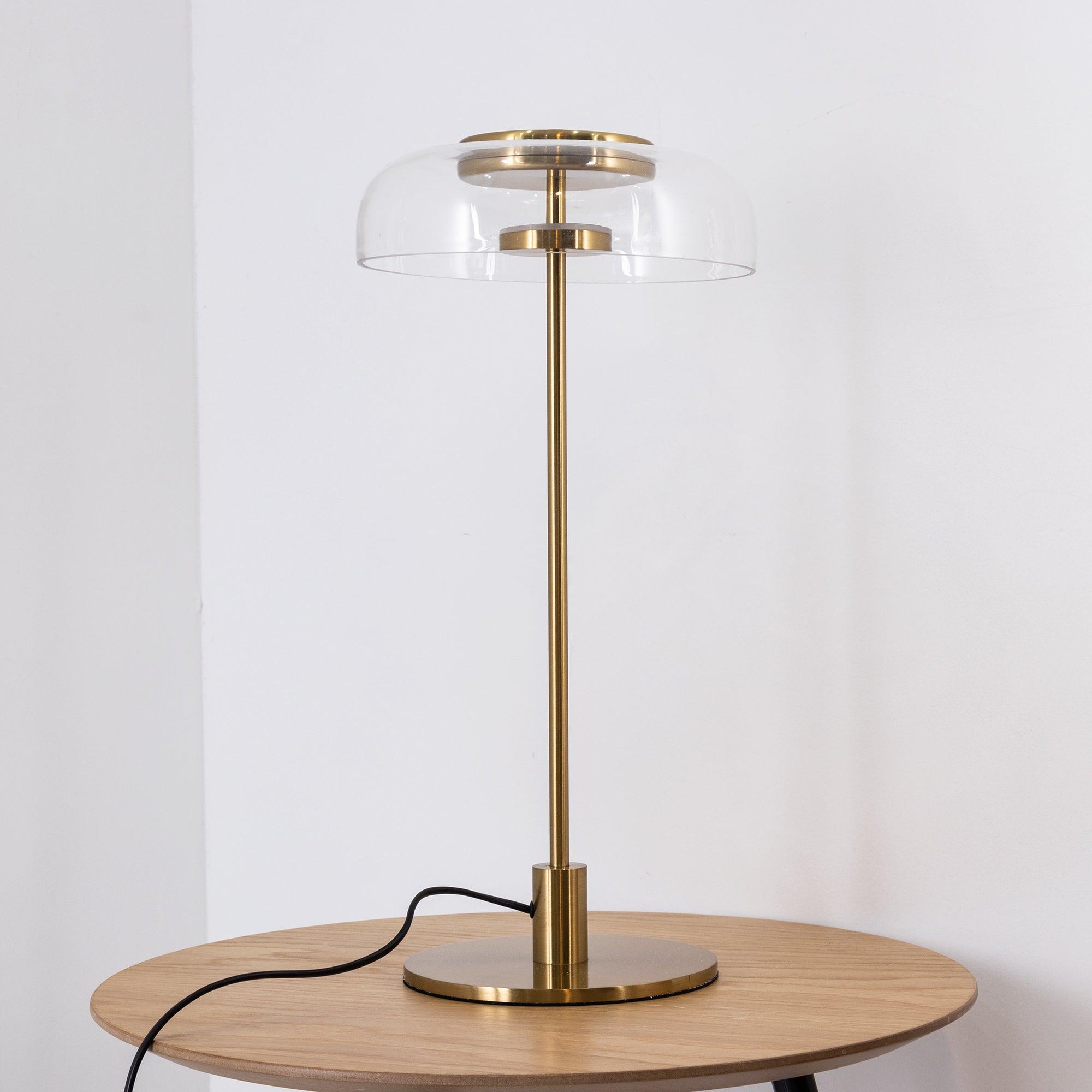Solara Table Lamp Clear Glass Shade Wood Base - Letslighting