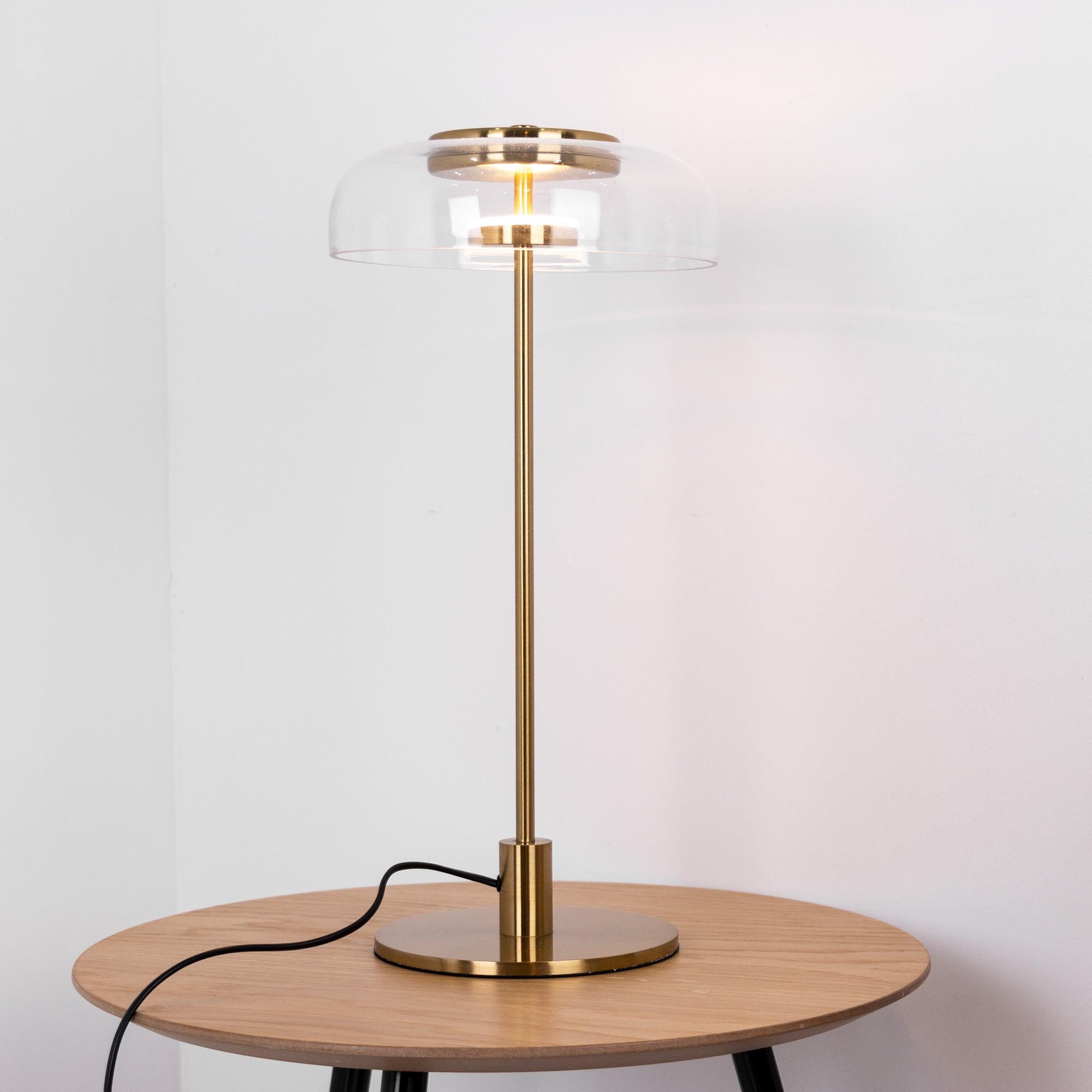 Solara Table Lamp Clear Glass Shade Wood Base - Letslighting